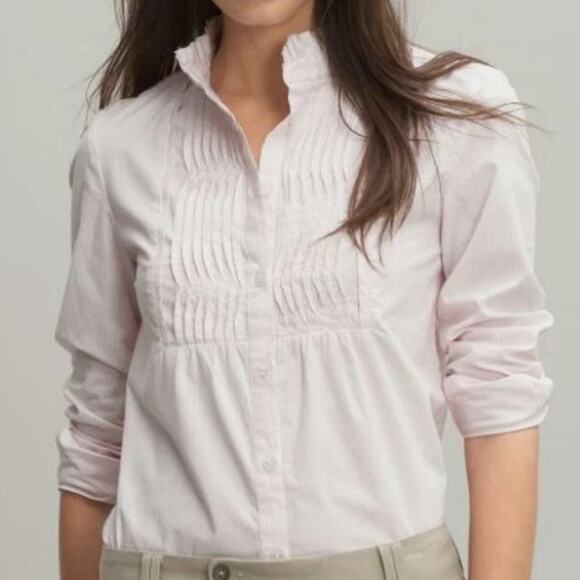 Banana Republic Ruffled Placket Striped Button-Down stretch shirt size 00 White - Picture 1 of 7